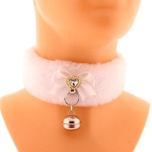 Fluffy White Soft Kitten Petplay Collar Choker bell Furry Pet Play Cosplay Adult Bow Costume Artificial Fur Kawaii Neko Girls Custom