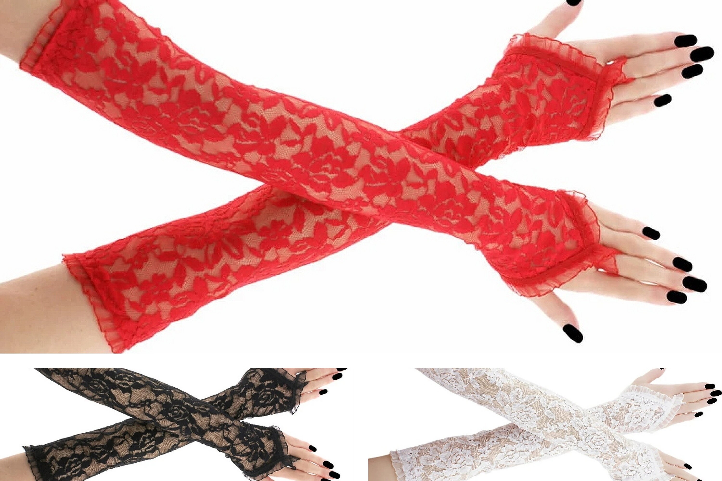 Fingerless Red Lace Gloves Fingerless Red Lace Gloves