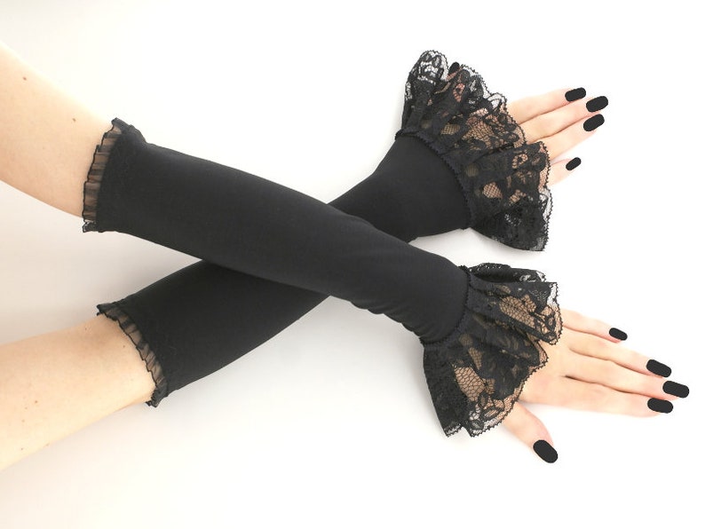 Black lace gloves wedding bridal gloves fingerless evening arm w