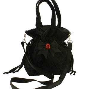 Black Satin Lace Drawstring Handbag: Gothic Victorian Evening Bag
