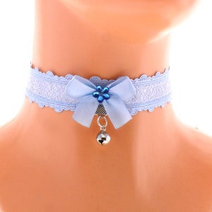 satin lace choker necklace with bow and bell neko girls princess lolita kawaii handmade I have several colors and sizes