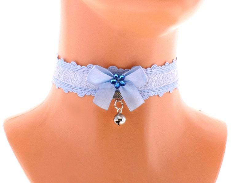 satin lace choker necklace with bow and bell neko girls princess lolita kawaii handmade I have several colors and sizes