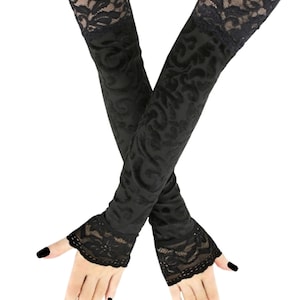 Gothic Black Organza Fingerless Opera Gloves - Extra Long Evening Sleeves