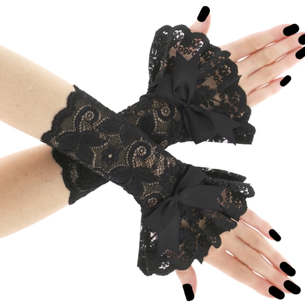 Guantes De Encaje Negro Sin Dedos – Perfectos Para Halloween, Disfraces De Los 80 Y Estilo Madonna, Talla Única