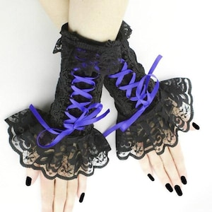Gothic gloves black fingerless wrist warmers goth burlesque formal womens evening corset laced bridal wedding gloves vampire lolita