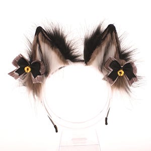 Faux Fur Fox Ears Headband: Brown Black Cosplay Costume with Bow