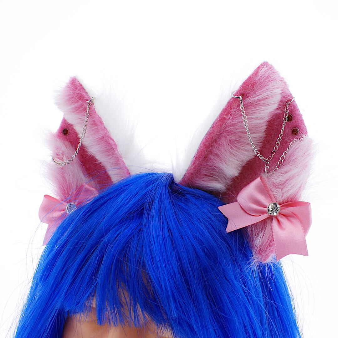 Pink White Cat Ears Neko Headband Cosplay Classic Faux Fur Cat Satin