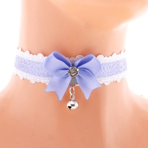 satin lace choker necklace with bow and bell neko girls princess lolita kawaii handmade I have several colors and sizes