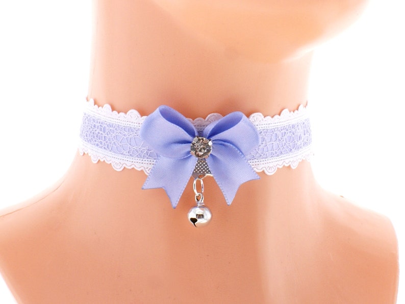 satin lace choker necklace with bow and bell neko girls princess lolita kawaii handmade I have several colors and sizes