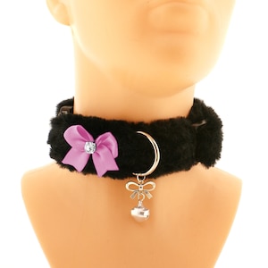 Moelleux collier doux équipement tour de cou cloche arc gothique animal de compagnie jouer Cosplay adulte noir boucle chaton Petplay Costume fourrure artificielle Neko Goth filles