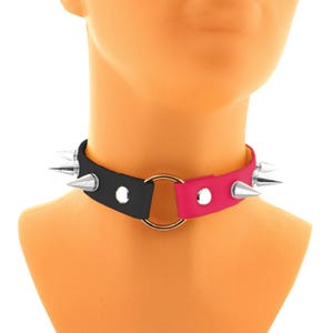 BioThane collar choker spikes vegan leather neon pink black waterproof o ring adjustable strap choker kitten petplay puppy play costume