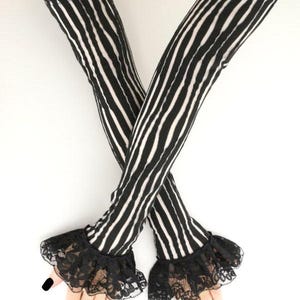 Elegant glamour evening womens gloves, striped black white extra long arm warmers gloves romantic festivals fingerless gloves costume