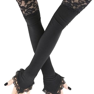 Black Lace Fingerless Opera Gloves: Extra Long Evening Arm Warmers