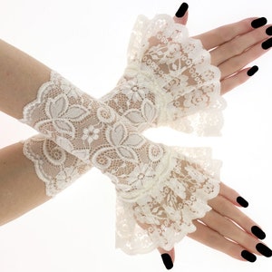 Women bridal wedding lace beige gloves fingerless gloves ruffled gloves womens formal gloves evening plus size available