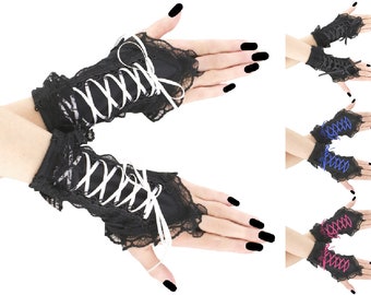 Negro blanco mujeres guantes sin dedos calentadores de muñeca traje gótico formal mujeres noche corsé con cordones steampunk cosplay gótico hecho a pedido