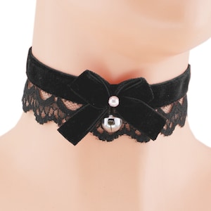 Black Velvet Lace Choker: Bow, Pearl, Bell, Gothic Collar