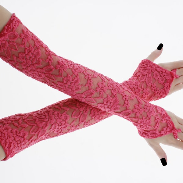 Pink Lace Gloves Etsy