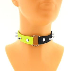 Vegan biothane or leather choker neon yellow black