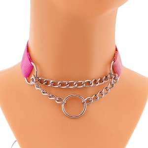 Handmade Nylon Choker: Punk O-Ring Collar with Slip Chain