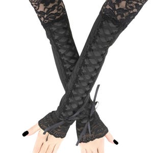 Luxus Gothic Handschuhe schwarz Damen Handschuh, extra lange Ärmel Armstulpen Handschuhe Gothic Schnürung Korsett Vampir romantisch Kostüm
