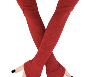 Mitaines rouges longueur opéra, manchettes en tissu élastique, accessoire de soirée formelle