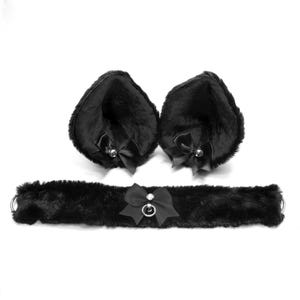 Fluffy Ears Clip Soft Collar Choker Gear Pet Play Cosplay Adult Black Kitten Pet play o Ring Artificial Fur Ears Animal Costume Handmade