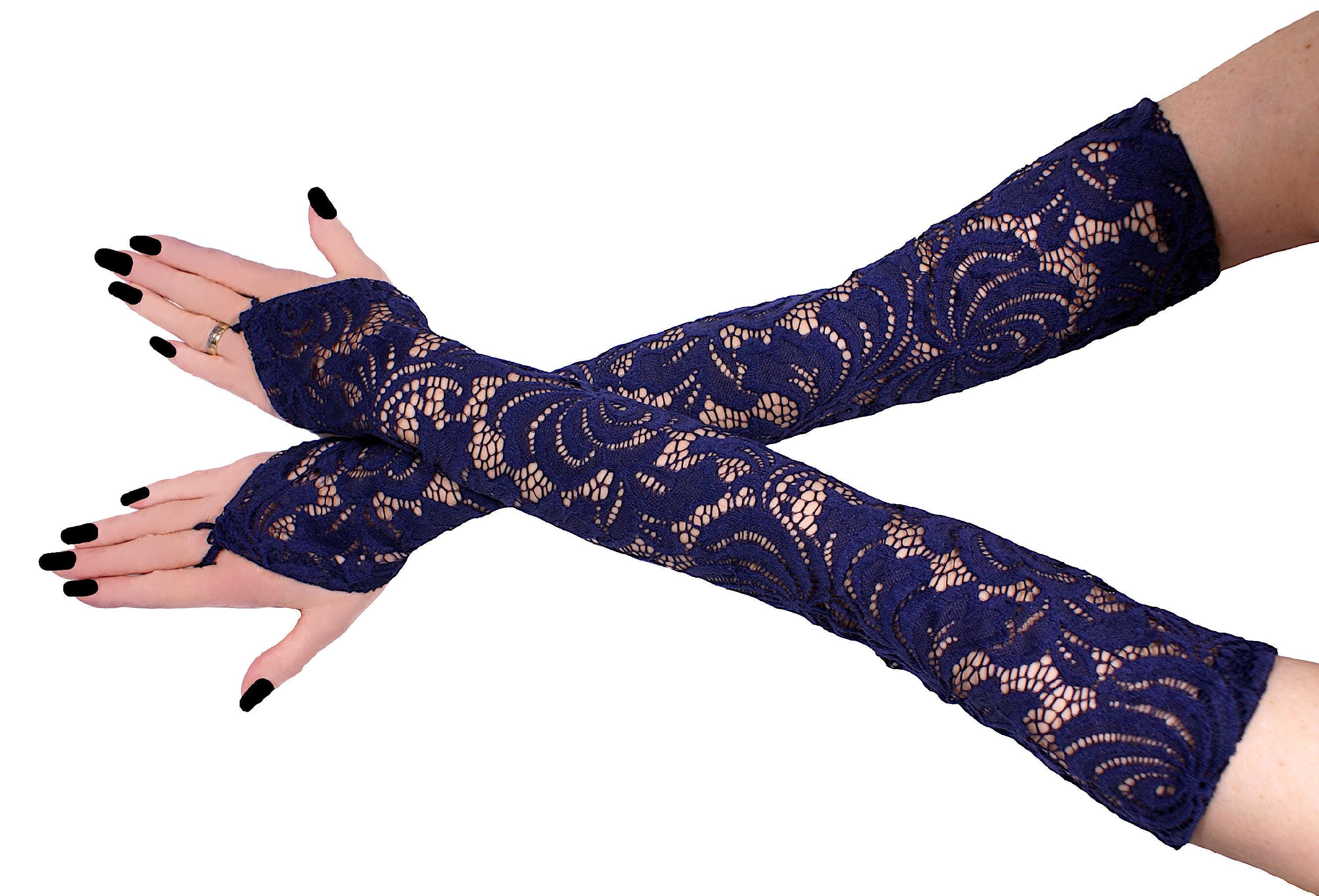 Generic Guanti Guanti 20inch Floreale Pizzo for Le Donne Lunghi Guanti da Sposa Gomito Lunghezza Guanti (Color : Black, Size : XL