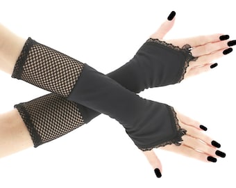 netting women gloves all black gothic gloves fingerless evening long warmers goth womens long gloves elbow length plus size available