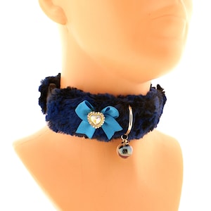 Kitten Pet Play Fur Collar Choker Blue Black Fluffy Soft Collars Bow Ball Cosplay Buckle Puppy Play Costume Artificial Kawaii Neko Costume