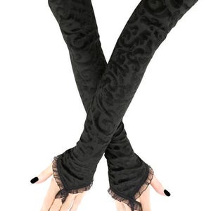 Gothic Black Organza Fingerless Opera Gloves - Extra Long Arm Warmers