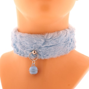 Blue Fluffy Kitten Collar Choker, Pet Play Cosplay Gear Adult Collars O Ring Bell Kawaii Costume