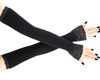 extra long arm warmers gloves over elbow all black evening lurex thread fingerless gloves womens costume gloves stretch arm cover