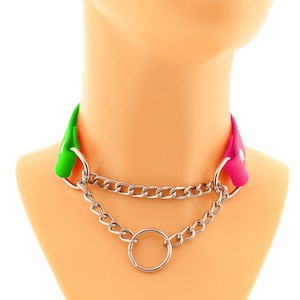 Neon pink green collar martingale vegan biothane or leather choker