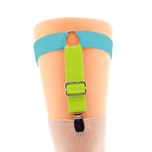 One Garter Adjustable Blue green Elastic Leg Garter for Thigh High Socks and Stockings Crocodile Clips for Durable Hold Sock hold ups