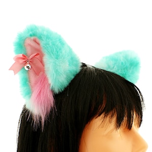 Green & Pink Neko Cat Ears: Kawaii Cosplay Costume Headband