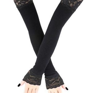 Black Lurex Fingerless Opera Gloves: Extra Long Evening Arm Warmers