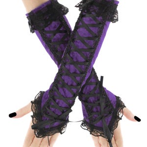 Samt Fingerlose Gothic Handschuhe: Korsett Geschnürte Armstulpen