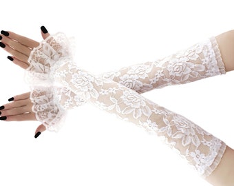 Women gloves extra long bridal wedding dloves white lace gloves over elbow bridal opera womens lace arm sleeves romantic formal gloves