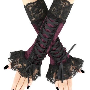Womens velvet fingerless gloves arm warmers gothic bridal wedding goth evening victorian pastel elegant romantic sleeves cosplay costume