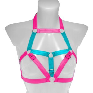 Elastic harness adjustable for women bra with a stylish look a gothic design a strappy cage bralette bodysuit belt in a chic neon lingerie