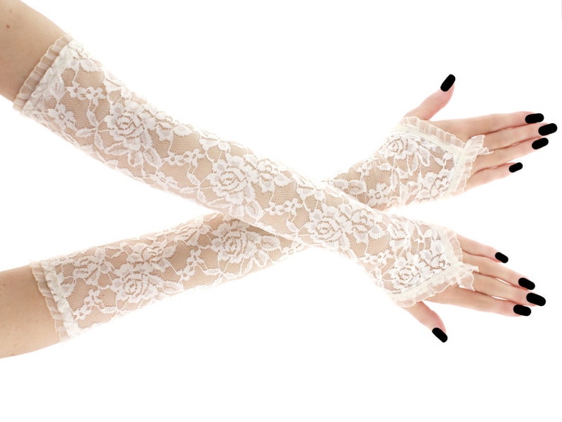 extra long beige lace gloves wedding gloves bridal opera fingerless gloves over elbow womens lace arm sleeves long gloves whole white gloves