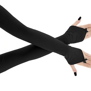 Extra Long Fingerless Gloves Black Womens Arm Warmers Evening Gloves Opera Over Elbow Formal Glove Stretch Arm Cover Goth Costume All Sizes Etsy UK