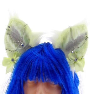 Neon Green Furry Cat Ears Headband: Cosplay Kitten Play