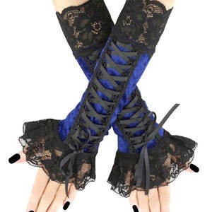 Womens velvet fingerless gloves arm warmers gothic formal goth evening victorian pastel elegant romantic sleeves cosplay costume