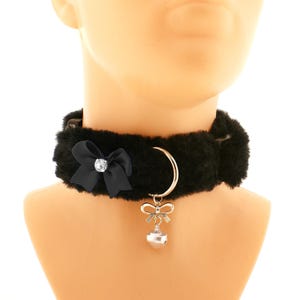 Moelleux collier doux équipement tour de cou cloche arc gothique animal de compagnie jouer Cosplay adulte noir boucle chaton Petplay Costume fourrure artificielle Neko Goth filles