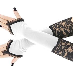Gants noirs pour femmes à rayures, sans doigts, longs, costume glamour longueur coude, dentelle élastique, vêtements romantiques élégants image 5