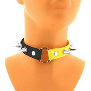 BioThane collar choker spikes vegan leather neon yellow black waterproof o ring adjustable strap choker kitten petplay puppy play costume
