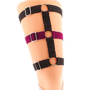 Black Elastic Thigh Garter, Strappy Gothic Leg Ring, Adjustable Size