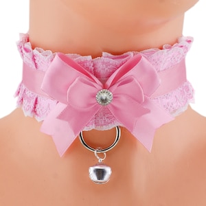 Handmade Pink Satin Lace Choker: Kawaii Bell Collar with Bow