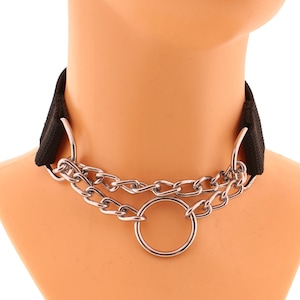 Slip Chain Choker Nylon Solid Collar with Chain and O-Ring, Booklet Necklace Collar with O-Ring Handmade Goth Punk Custom More Sizes